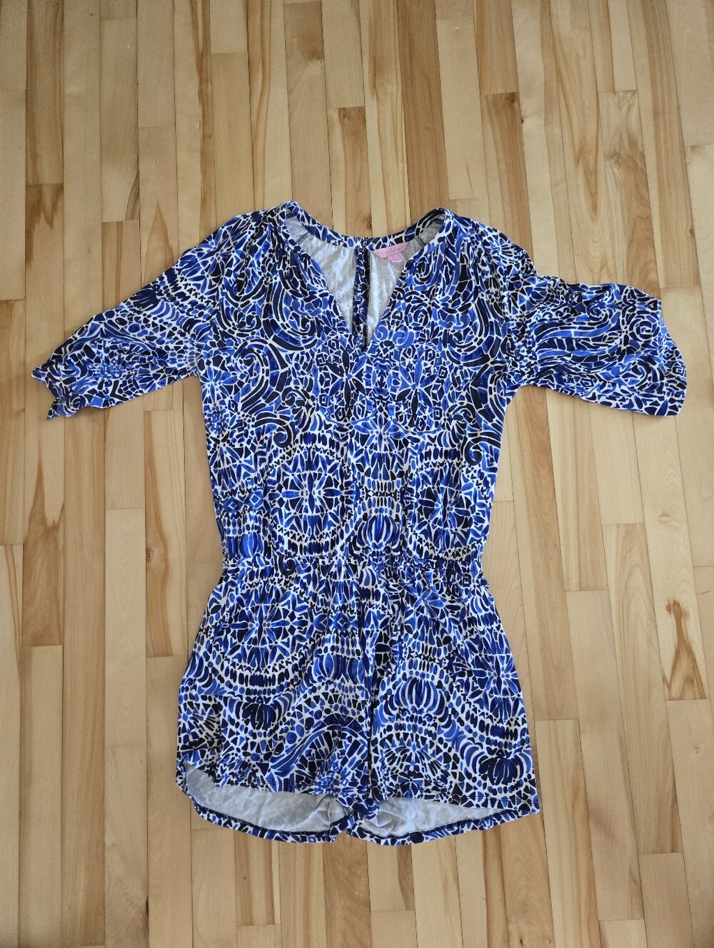 Lilly Pulitzer Blue & White Floral-Abstract Romper Size Small